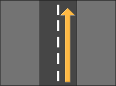 Icon of a road with a white dashed center line; a bold orange arrow in the right lane points upward, indicating straight ahead.